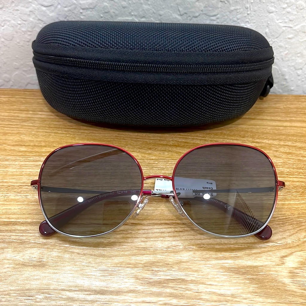 Brand New Coach Hc7108 934111 Burgundy Silver Round Womens 57 Mm Sunglasses Brand New Coach Hc7108 934111 Burgundy Silver Round Womens 57 Mm Sunglasses